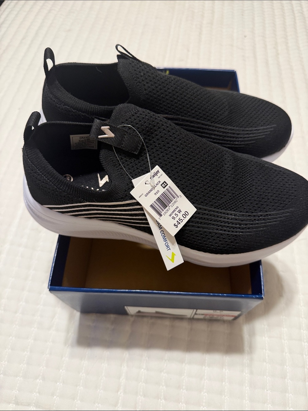 Skechers Men’s Black Slip-On Knit Sneakers with White Sole